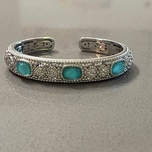Judith Ripka Sterling Silver Blue Turquoise and Diamonique hinged cuff